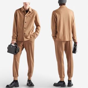 Prada Wool Track Pants Men’s Size US 38 Brown Jogger Cuffed Luxury Made Italy